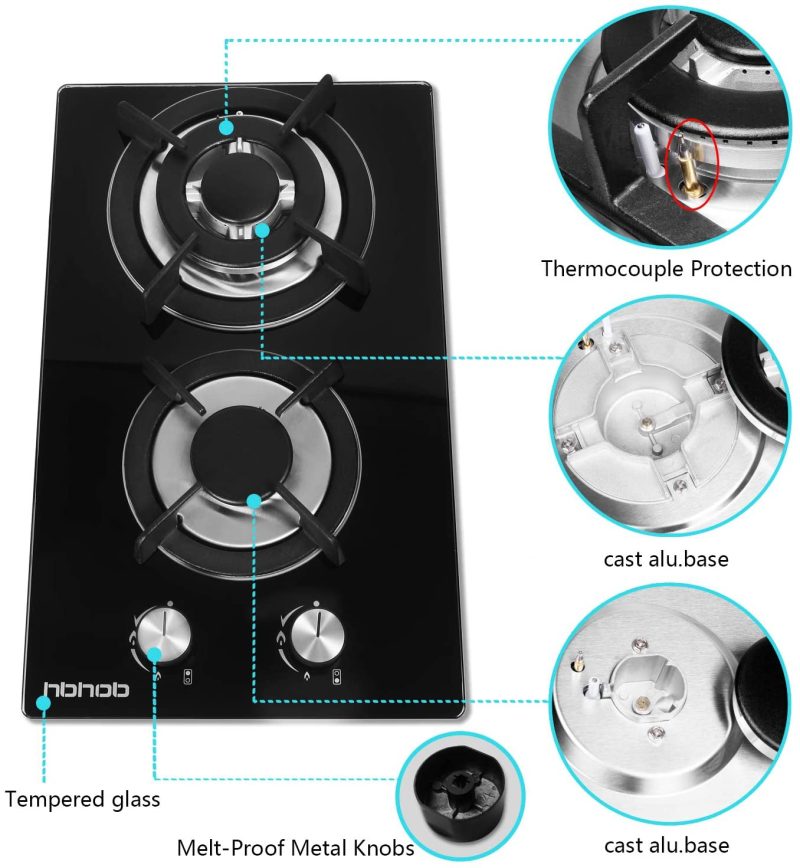 Appliances |  12 In Gas Stove High Gas Cooktop Gas Hob Stove Top 2 Burners Gas Range Double Burner Gas Stoves Kitchen Slope Edge Tempered Glass Appliances Appliances