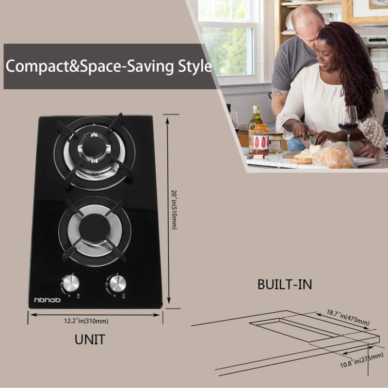 Appliances |  12 In Gas Stove High Gas Cooktop Gas Hob Stove Top 2 Burners Gas Range Double Burner Gas Stoves Kitchen Slope Edge Tempered Glass Appliances Appliances