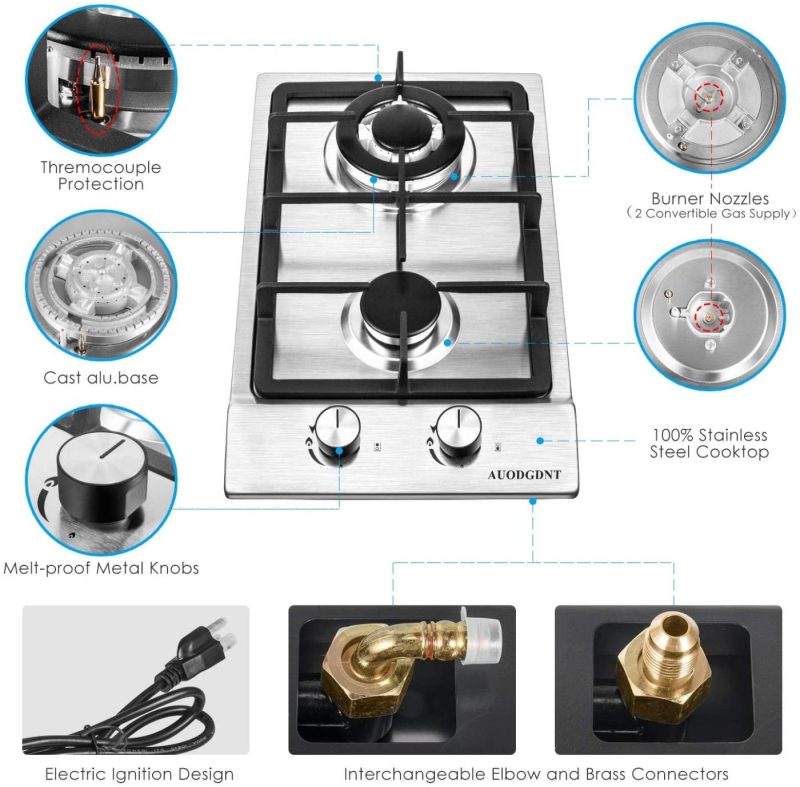 Appliances |  Gas Stove Gas Cooktop 2 Burners,12 Inches Portable Stainless Steel Built-In Gas Hob Lpg/Ng Dual Fuel Easy To Clean For Rvs, Apartments, Outdoor Kitchen & Dining Appliances