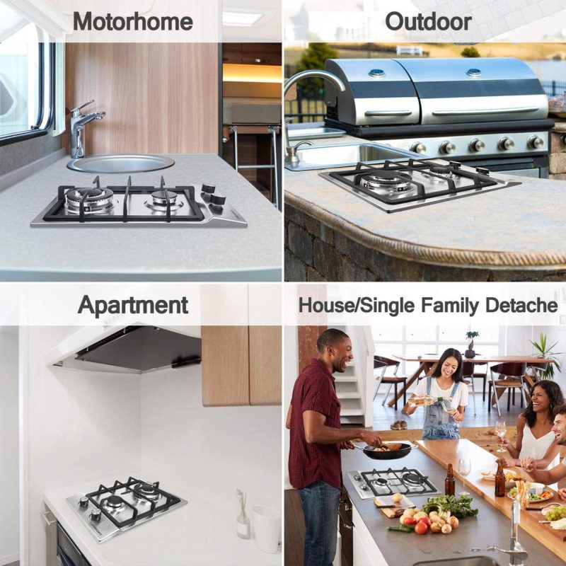 Appliances |  Gas Stove Gas Cooktop 2 Burners,12 Inches Portable Stainless Steel Built-In Gas Hob Lpg/Ng Dual Fuel Easy To Clean For Rvs, Apartments, Outdoor Kitchen & Dining Appliances