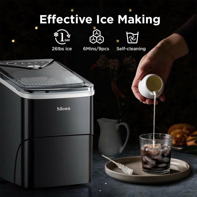 Appliances |  Ice Makers Countertop, 9 Cubes Ready In 6 Mins, 26Lbs In 24Hrs, Self-Cleaning Ice Machine With Ice Scoop And Basket, 2 Sizes Of Bullet Ice For Home Kitchen Office Bar Party Appliances Appliances