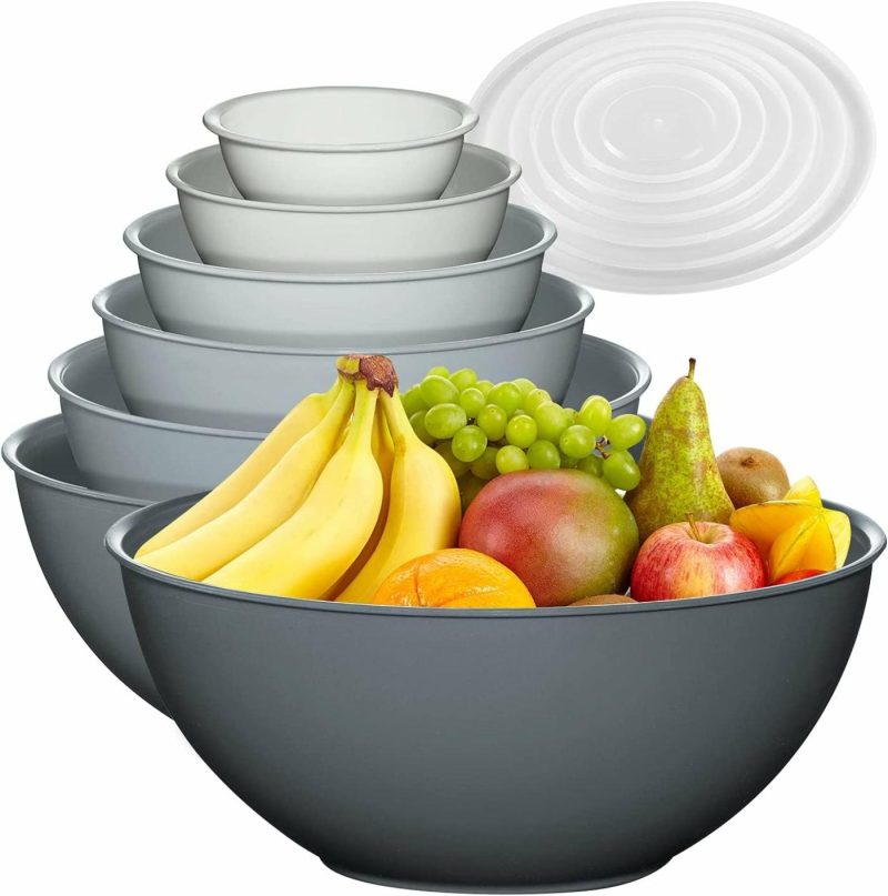 Bakeware |  12 Piece Plastic Mixing Bowls Set, Colorful Nesting Bowls With Lids, 6 Prep Bowls And 6 Lids – Color Food Storage For Leftovers, Fruit, Salads, Snacks, And Potluck Dishes – Microwave And Freezer Safe Bakeware Bakeware