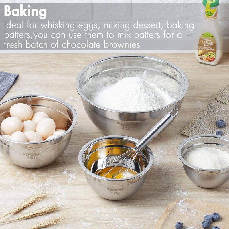 Bakeware |  7 Piece Mixing Bowls With Lids For Kitchen, Yihong Stainless Steel Mixing Bowls Set Ideal For Baking, Prepping, Cooking And Serving Food, Nesting Metal Bowls For Space Saving Storage Bakeware Bakeware