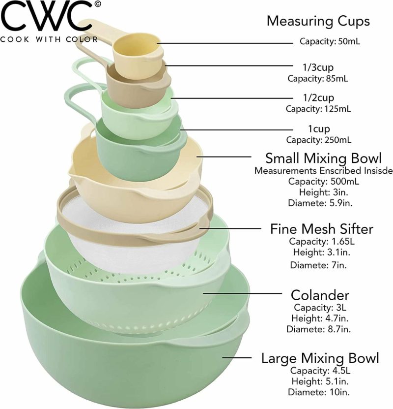 Bakeware |  8 Piece Nesting Bowls With Measuring Cups Colander And Sifter Set Bakeware Bakeware