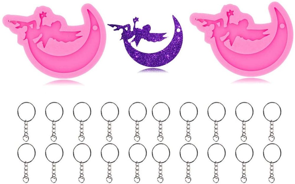 Bakeware |  Allinlove 2 Pcs Moon Angel Silicone Keychain Molds, Epoxy Resin Casting Molds Clay Mold Luggage Tag, 20 Xkeyrings Bakeware Allinlove