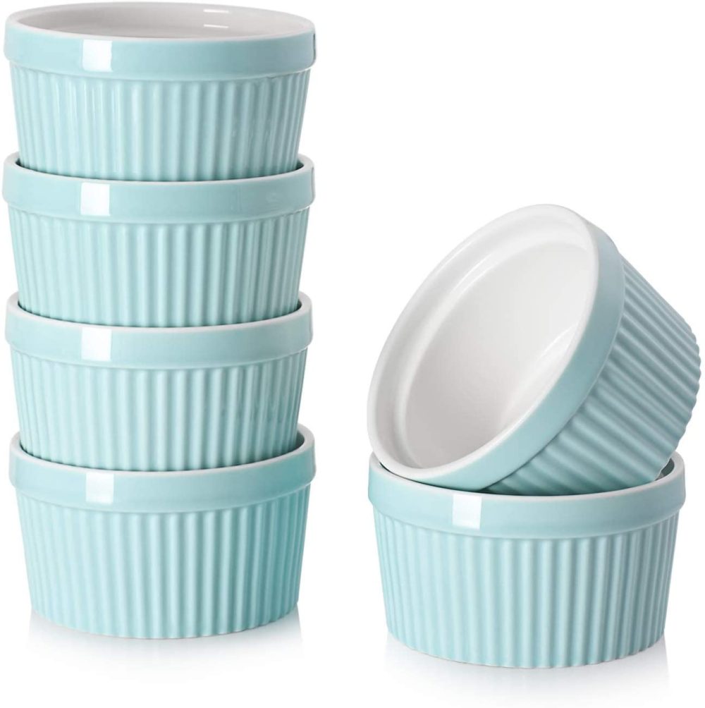 Bakeware |  Dowan 8 Oz Ramekins – Ramekins For Creme Brulee Porcelain Ramekins Oven Safe, Classic Style Ramekins For Baking Souffle Ramekins Bowls, Set Of 6, Blue Bakeware Bakeware