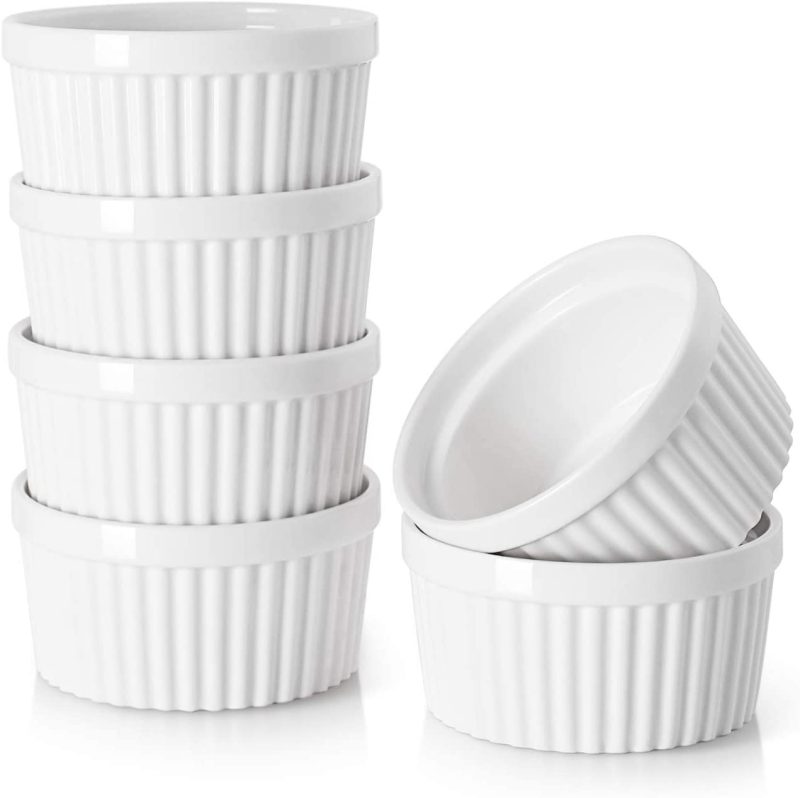 Bakeware |  Dowan Ramekins 6 Oz Oven Safe – 6 Oz Ramekins For Creme Brulee Souffle, Porcelain Ramekins For Baking, Classic Style Ramekins Bowls, Set Of 6, White Bakeware Bakeware