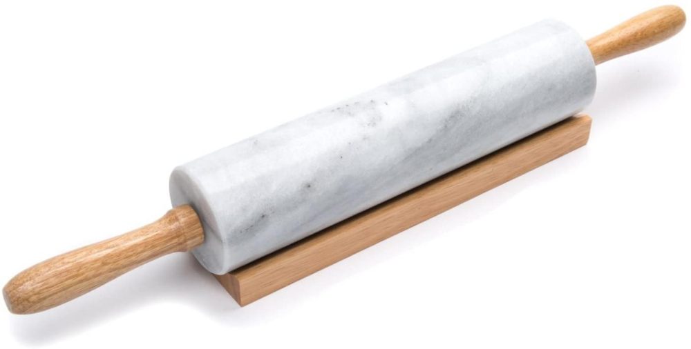 Bakeware |  Fox Run Polished Marble Rolling Pin With Wooden Cradle, 10-Inch Barrel, White Bakeware Bakeware