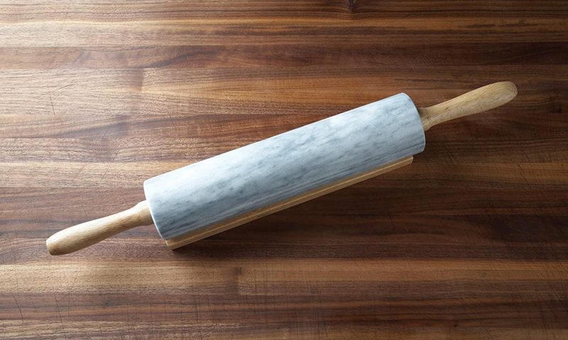 Bakeware |  Fox Run Polished Marble Rolling Pin With Wooden Cradle, 10-Inch Barrel, White Bakeware Bakeware