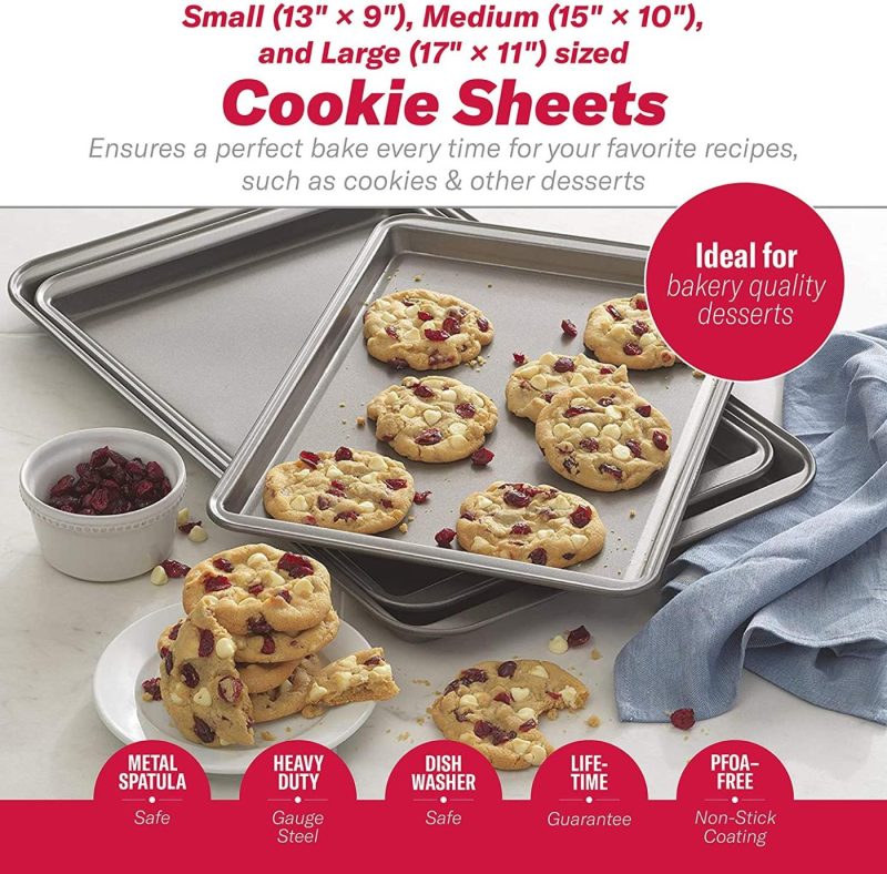 Bakeware |  Goodcook Steel Nonstick Bakeware, 3 Piece Cookie Sheet Set, Multicolor Bakeware Bakeware