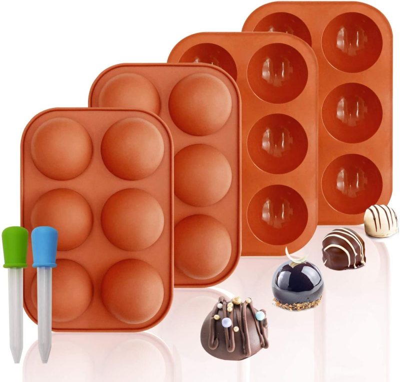 Bakeware |  Silicone Molds, Chocolate Molds With 6 Semi Sphere Jelly Holes, 4 Pack Hot Cocoa Bomb Mold For Making Hot Chocolate Bombs, Half Round Jello, Dome Mousse, Cocoa Ball, Coco Bomb (Comes With 2 Droppers) Bakeware Bakeware