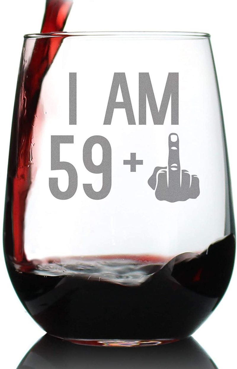 Bar Tools & Drinkware |  59 + 1 Middle Finger – 60Th Birthday Stemless Wine Glass For & Men – Cute Funny Wine Gift Idea – Unique Personalized Bday Glasses For Best Friend Turning 60 – Drinking Party Decoration Bar Tools & Drinkware Bar Tools & Drinkware