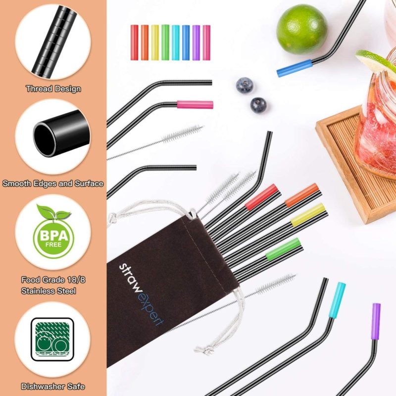 Bar Tools & Drinkware |  Reusable Metal Straws With Silicone Tip & Travel Case & Cleaning Brush,Long Stainless Steel Straws Drinking Straw For 20 And 30 Oz Tumbler Bar Tools & Drinkware Bar Tools & Drinkware