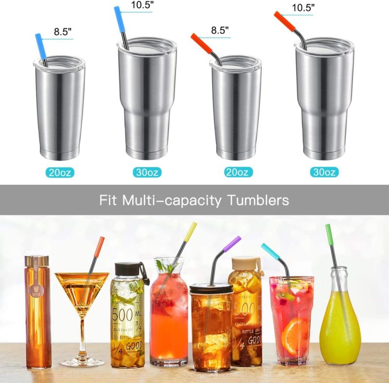 Bar Tools & Drinkware |  Reusable Metal Straws With Silicone Tip & Travel Case & Cleaning Brush,Long Stainless Steel Straws Drinking Straw For 20 And 30 Oz Tumbler Bar Tools & Drinkware Bar Tools & Drinkware