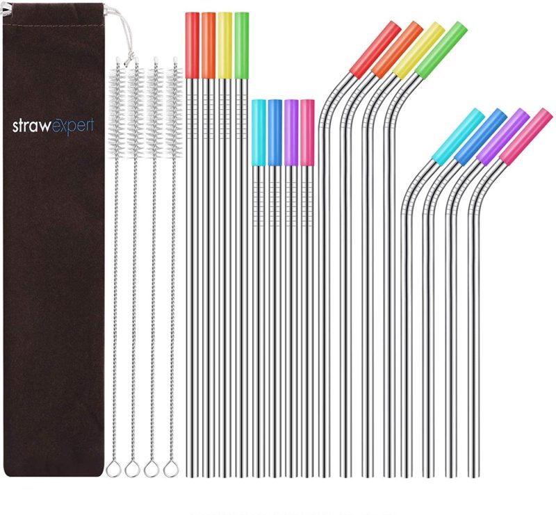 Bar Tools & Drinkware |  Reusable Metal Straws With Silicone Tip & Travel Case & Cleaning Brush,Long Stainless Steel Straws Drinking Straw For 20 And 30 Oz Tumbler Bar Tools & Drinkware Bar Tools & Drinkware