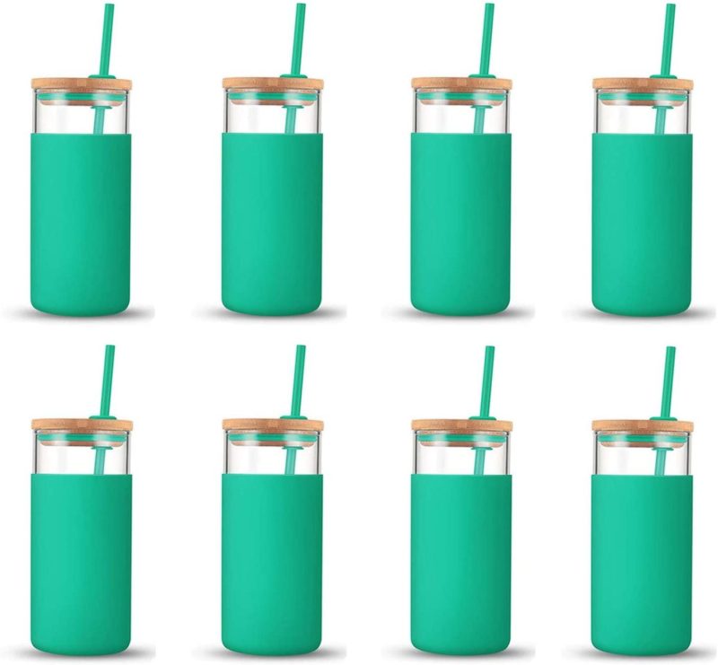 Bar Tools & Drinkware |  Tronco 20Oz Glass Tumbler Glass Water Bottle Straw Silicone Protective Sleeve Bamboo Lid – Bpa Free (Gress/ 8-Pack) Bar Tools & Drinkware Bar Tools & Drinkware