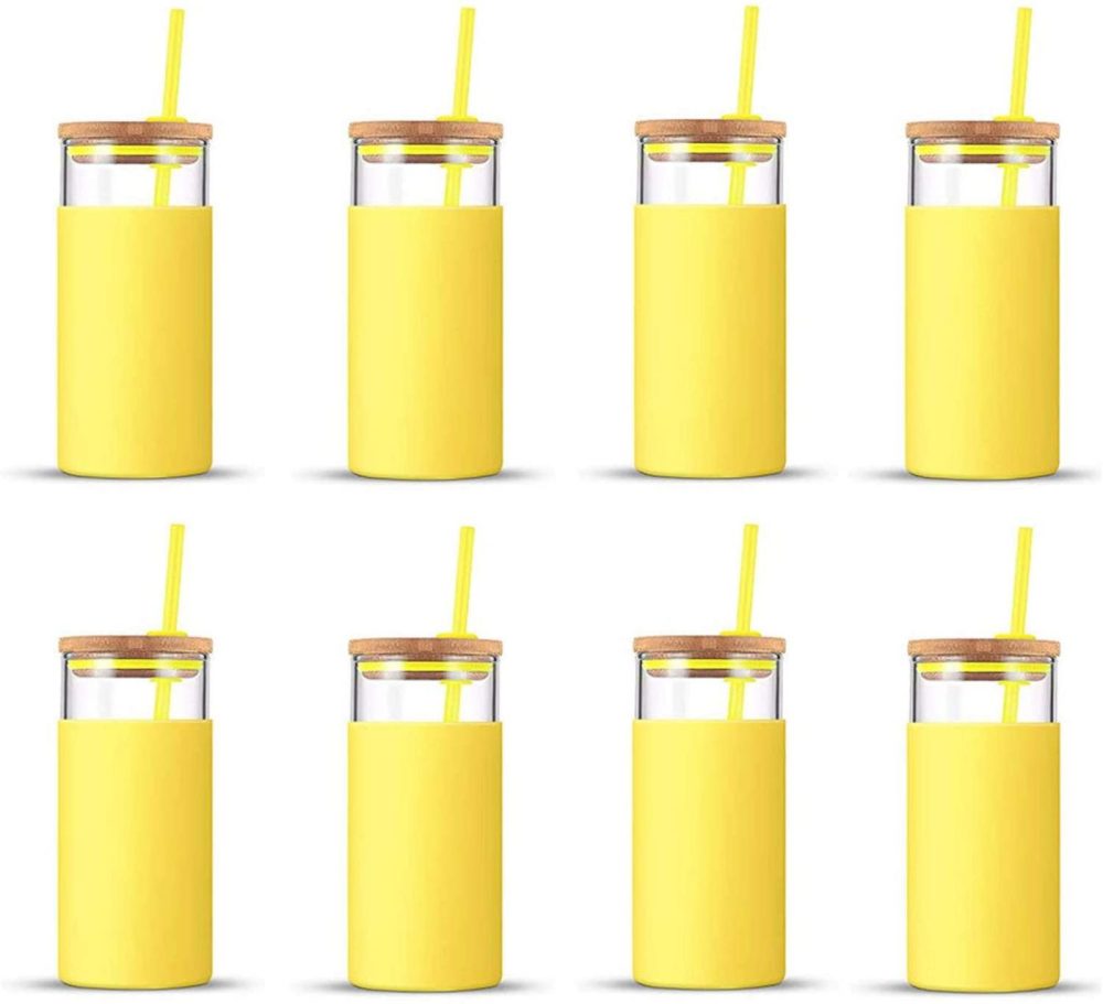 Bar Tools & Drinkware |  Tronco 20Oz Glass Tumbler Glass Water Bottle Straw Silicone Protective Sleeve Bamboo Lid – Bpa Free (Spring Yellow/ 8Pack) Bar Tools & Drinkware Bar Tools & Drinkware