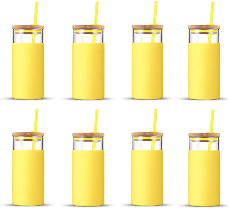 Bar Tools & Drinkware |  Tronco 20Oz Glass Tumbler Glass Water Bottle Straw Silicone Protective Sleeve Bamboo Lid – Bpa Free (Spring Yellow/ 8Pack) Bar Tools & Drinkware Bar Tools & Drinkware