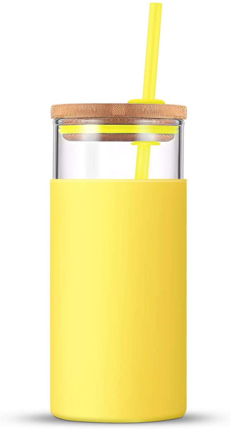 Bar Tools & Drinkware |  Tronco 20Oz Glass Tumbler Straw Silicone Protective Sleeve Bamboo Lid – Bpa Free, For Moms (Spring Yellow) Bar Tools & Drinkware Bar Tools & Drinkware