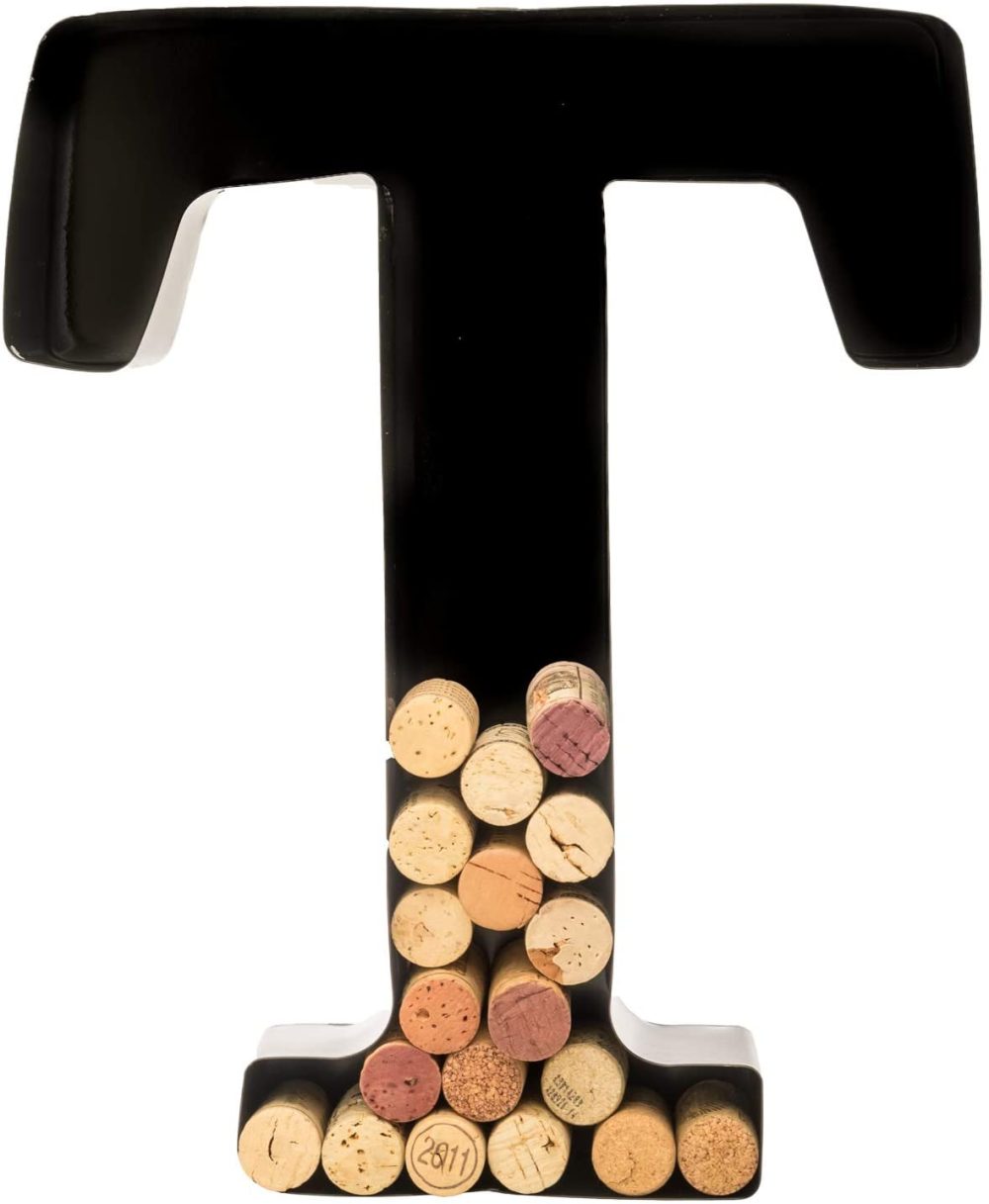 Bar Tools & Drinkware |  Wine Cork Holder – Metal Monogram Letter (T), Black, Large | Wine Lover Gifts, Housewarming, Engagement & Bridal Shower Gifts | Personalized Wall Art | Home Décor Bar Tools & Drinkware Bar Tools & Drinkware