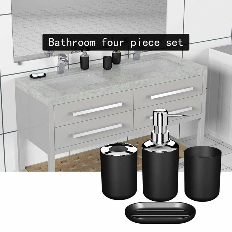 Bath |  4 Piece Bathroom Accessory Set With Soap Dispenser Pump, Toothbrush Holder, Tumbler And Soap Dish Bath Bath