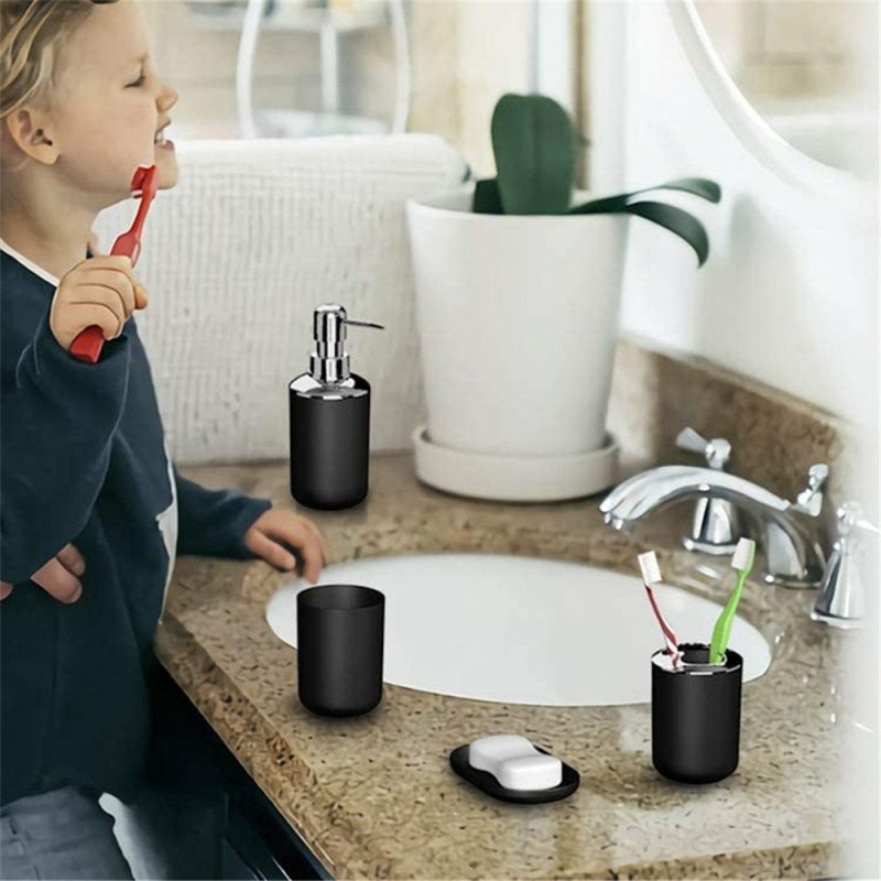 Bath |  4 Piece Bathroom Accessory Set With Soap Dispenser Pump, Toothbrush Holder, Tumbler And Soap Dish Bath Bath