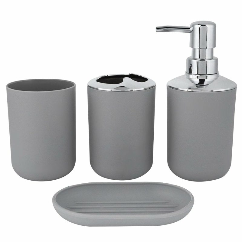 Bath |  4 Piece Bathroom Accessory Set With Soap Dispenser Pump, Toothbrush Holder, Tumbler And Soap Dish Bath Bath