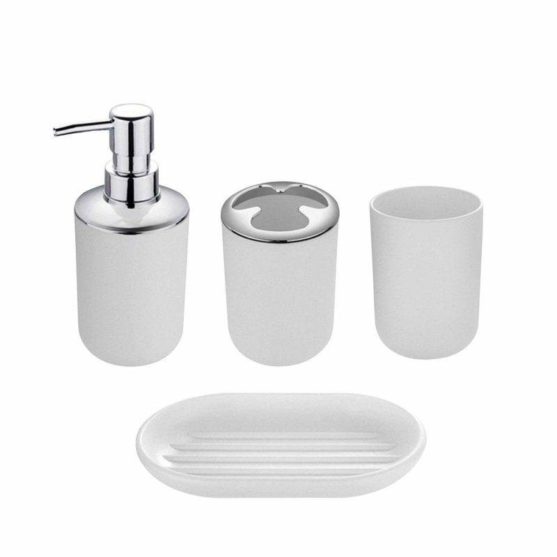 Bath |  4 Piece Bathroom Accessory Set With Soap Dispenser Pump, Toothbrush Holder, Tumbler And Soap Dish Bath Bath