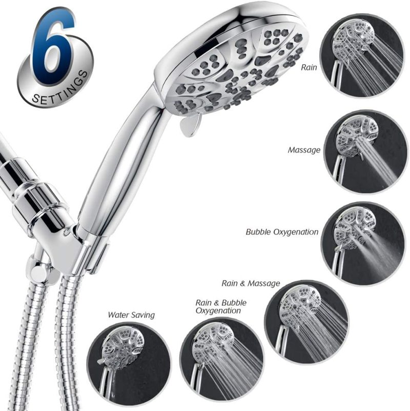 Bath |  6 Functions Handheld Shower Head Set Hopopro High Pressure Shower Head High Flow Hand Held Showerhead Set With 59 Inch Hose Bracket Teflon Tape Rubber Washers Bath Bath