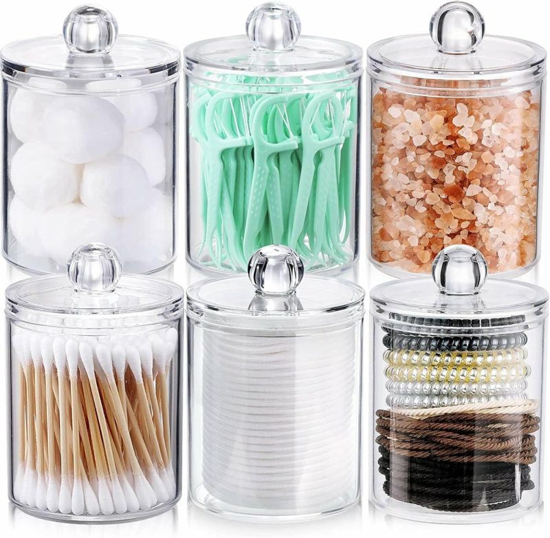 Bath |  6 Pack Clear Plastic Apothecary Jar Set For Bathroom Canister Storage Organization Bath AOZITA