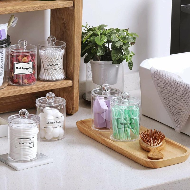 Bath |  6 Pack Clear Plastic Apothecary Jar Set For Bathroom Canister Storage Organization Bath AOZITA