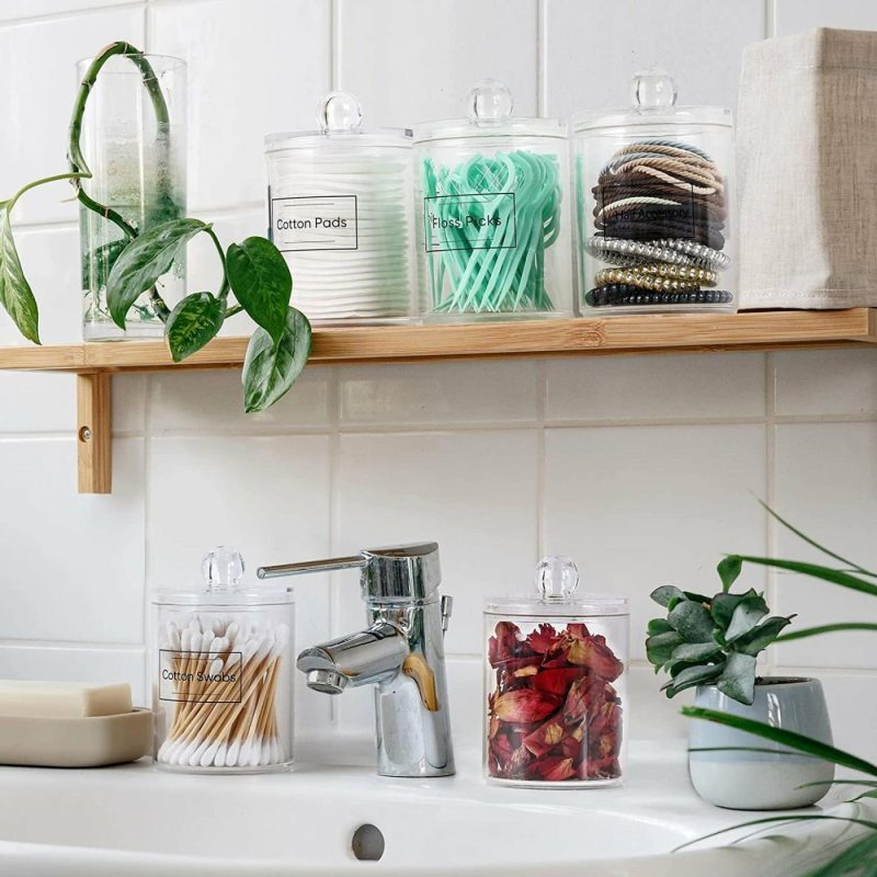 Bath |  6 Pack Clear Plastic Apothecary Jar Set For Bathroom Canister Storage Organization Bath AOZITA