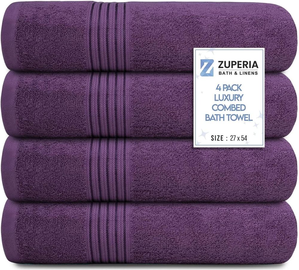 Bath |  Bath Towels 27" X 54" Set Of 4 Ultra Soft 600 Gsm 100% Combed Cotton Large Towels For Bathroom, Highly Absorbent Daily Usage Bath Towel Set Ideal For Pool, Home, Gym, Spa, Hotel (Blue) Bath Bath