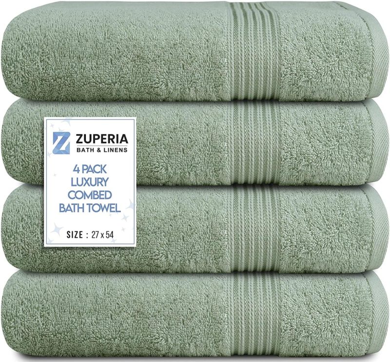 Bath |  Bath Towels 27" X 54" Set Of 4 Ultra Soft 600 Gsm 100% Combed Cotton Large Towels For Bathroom, Highly Absorbent Daily Usage Bath Towel Set Ideal For Pool, Home, Gym, Spa, Hotel (Blue) Bath Bath