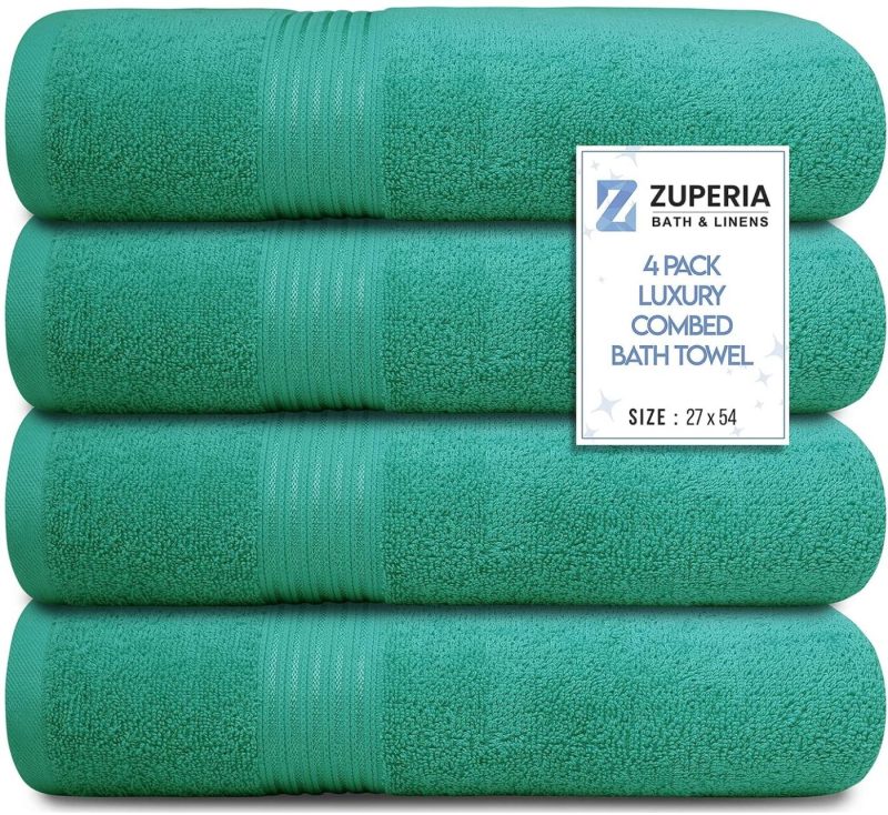 Bath |  Bath Towels 27" X 54" Set Of 4 Ultra Soft 600 Gsm 100% Combed Cotton Large Towels For Bathroom, Highly Absorbent Daily Usage Bath Towel Set Ideal For Pool, Home, Gym, Spa, Hotel (Blue) Bath Bath