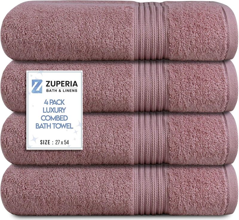 Bath |  Bath Towels 27" X 54" Set Of 4 Ultra Soft 600 Gsm 100% Combed Cotton Large Towels For Bathroom, Highly Absorbent Daily Usage Bath Towel Set Ideal For Pool, Home, Gym, Spa, Hotel (Blue) Bath Bath