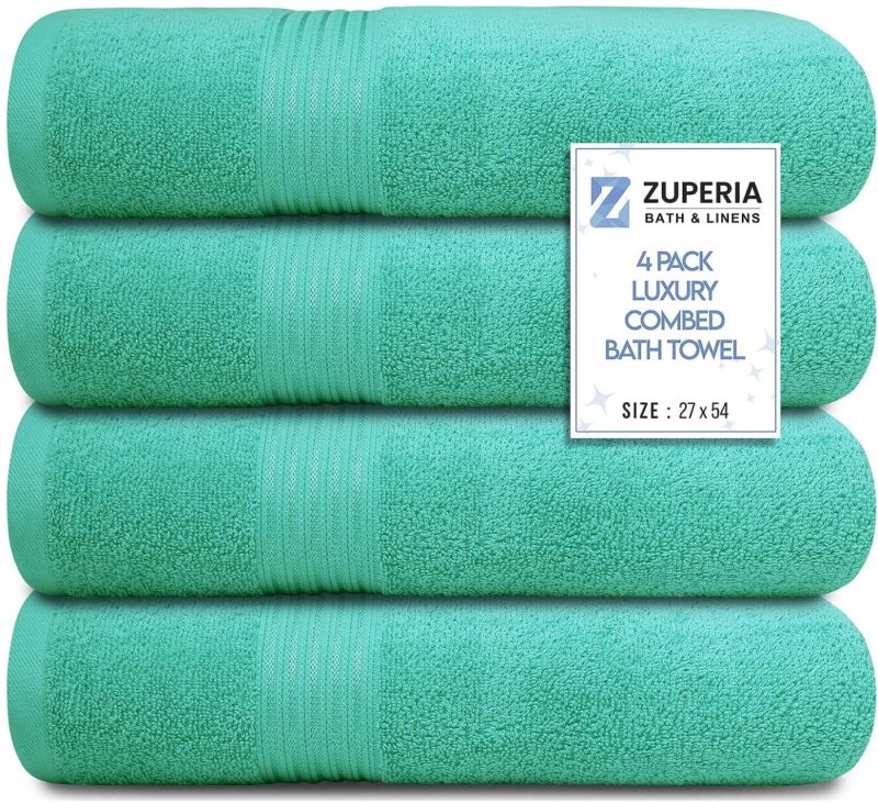 Bath |  Bath Towels 27" X 54" Set Of 4 Ultra Soft 600 Gsm 100% Combed Cotton Large Towels For Bathroom, Highly Absorbent Daily Usage Bath Towel Set Ideal For Pool, Home, Gym, Spa, Hotel (Blue) Bath Bath