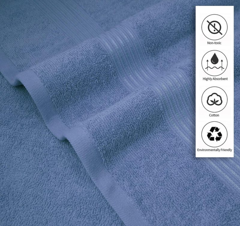 Bath |  Bath Towels 27" X 54" Set Of 4 Ultra Soft 600 Gsm 100% Combed Cotton Large Towels For Bathroom, Highly Absorbent Daily Usage Bath Towel Set Ideal For Pool, Home, Gym, Spa, Hotel (Blue) Bath Bath