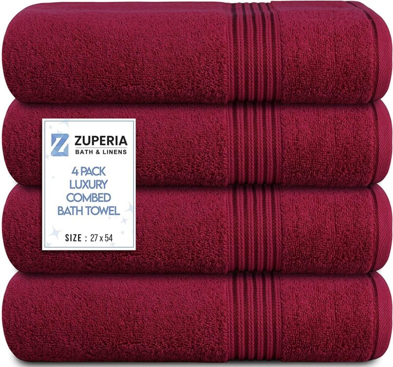 Bath |  Bath Towels 27" X 54" Set Of 4 Ultra Soft 600 Gsm 100% Combed Cotton Large Towels For Bathroom, Highly Absorbent Daily Usage Bath Towel Set Ideal For Pool, Home, Gym, Spa, Hotel (Blue) Bath Bath