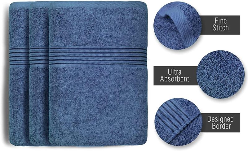 Bath |  Bath Towels 27" X 54" Set Of 4 Ultra Soft 600 Gsm 100% Combed Cotton Large Towels For Bathroom, Highly Absorbent Daily Usage Bath Towel Set Ideal For Pool, Home, Gym, Spa, Hotel (Blue) Bath Bath