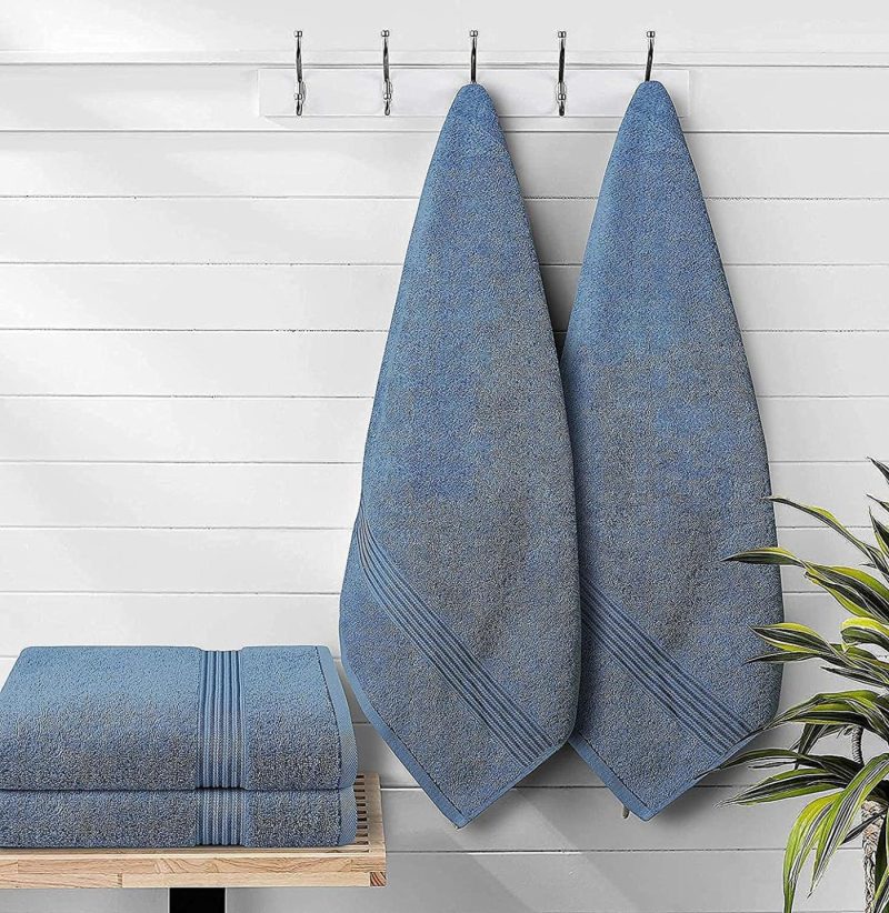 Bath |  Bath Towels 27" X 54" Set Of 4 Ultra Soft 600 Gsm 100% Combed Cotton Large Towels For Bathroom, Highly Absorbent Daily Usage Bath Towel Set Ideal For Pool, Home, Gym, Spa, Hotel (Blue) Bath Bath