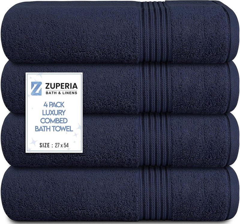 Bath |  Bath Towels 27" X 54" Set Of 4 Ultra Soft 600 Gsm 100% Combed Cotton Large Towels For Bathroom, Highly Absorbent Daily Usage Bath Towel Set Ideal For Pool, Home, Gym, Spa, Hotel (Blue) Bath Bath