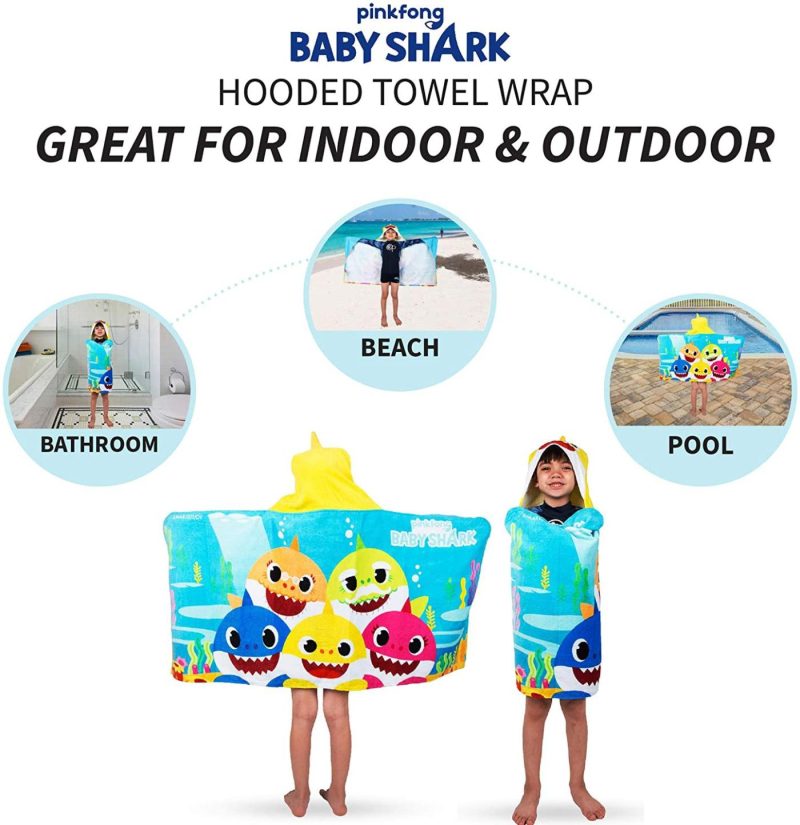 Bath |  Franco Kids Bath And Beach Soft Cotton Terry Hooded Towel Wrap, 24" X 50", Baby Shark Bath Baby Shark