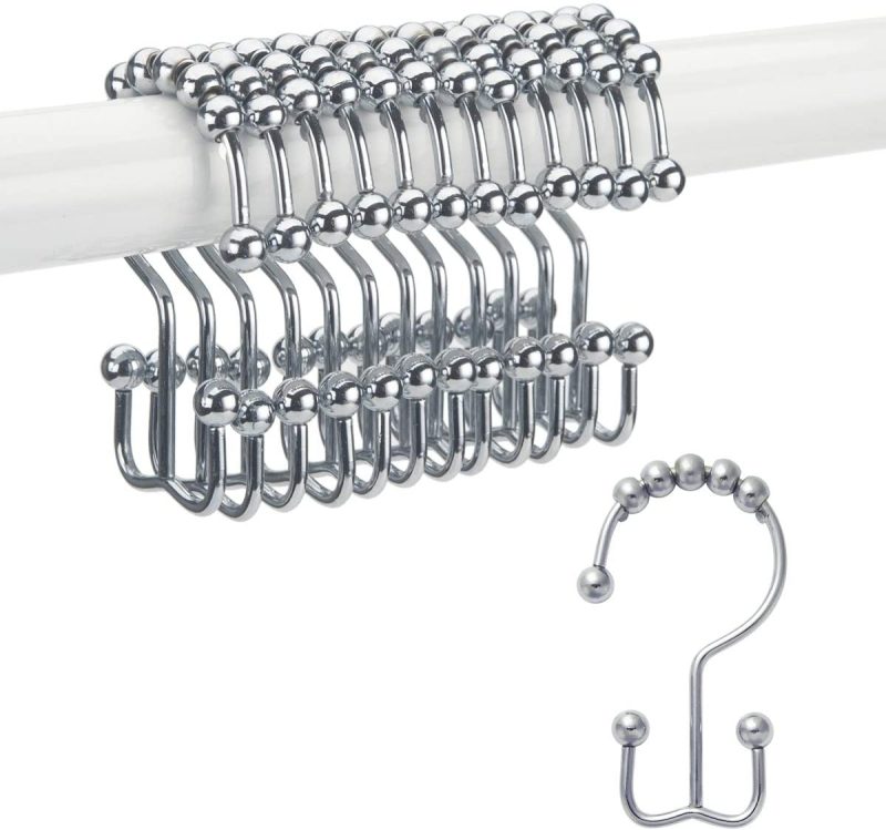 Bath |  Titanker Shower Curtain Hooks Rings, Rust-Resistant Metal Double Glide Shower Hooks For Bathroom Shower Rods Curtains, Set Of 12 Hooks Bath Bath