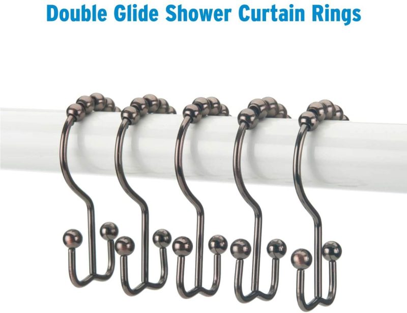 Bath |  Titanker Shower Curtain Hooks Rings, Rust-Resistant Metal Double Glide Shower Hooks For Bathroom Shower Rods Curtains, Set Of 12 Hooks Bath Bath