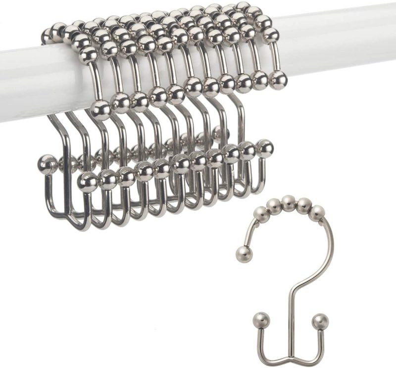 Bath |  Titanker Shower Curtain Hooks Rings, Rust-Resistant Metal Double Glide Shower Hooks For Bathroom Shower Rods Curtains, Set Of 12 Hooks Bath Bath