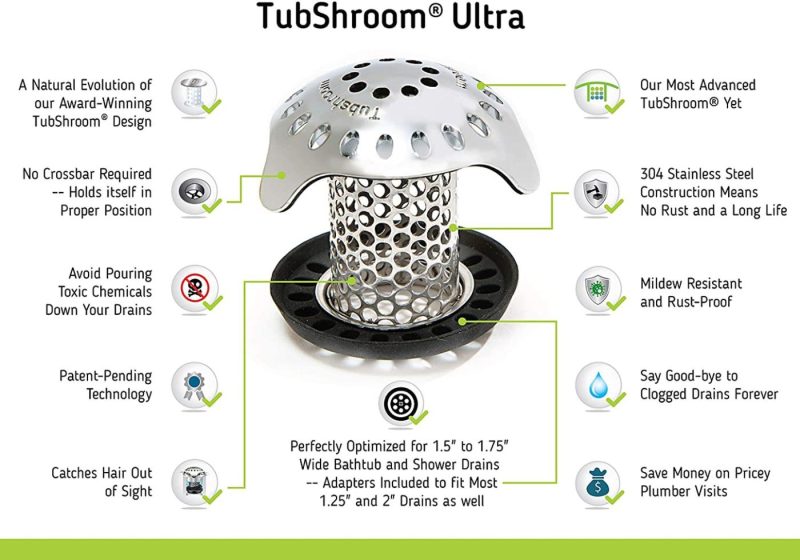 Bath |  Tubshroom Ultra Revolutionary Bath Tub Drain Protector Hair Catcher/Strainer/Snare, Stainless Steel Bath Bath