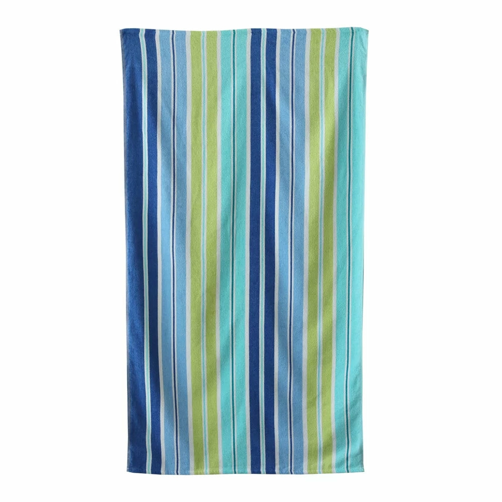 Bath |  Velour Beach Towel, Midistripe, Blue, 28X60 Bath Aliens