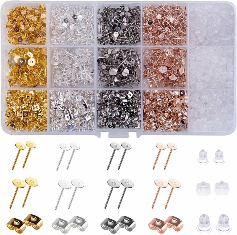 Beading & Jewelry Making |  2600 Pcs Earring Making Supplies With Stainless Steel Earring Posts Earring Backs Flat Pad Earring Studs Earring Blank With Butterfly And Rubber Bullet Earring Backs For Earring Jewelry Making Arts, Crafts & Sewing Beading & Jewelry Making