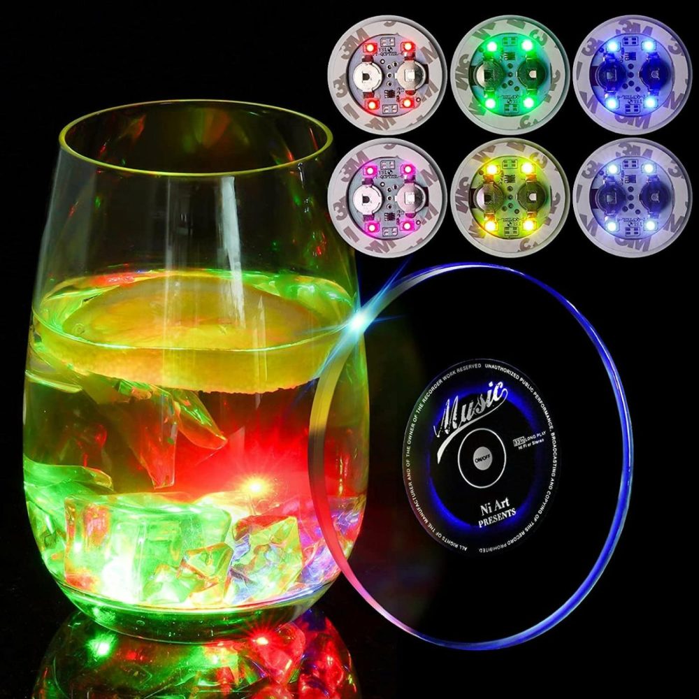 Beading & Jewelry Making |  6Pcs Diy Light Up Coaster Led Sticker Chips On/Off Button, Thin Disc 8 Flashing Modes Party Drink Bar Cup Holder Glow-In-The-Dark Bottle Glorifier Holiday Wedding Art Home Decor Ornament Gifts Arts, Crafts & Sewing Accessory - Led Chips